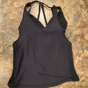 Lululemon black tank with mesh sides and attached sport bra